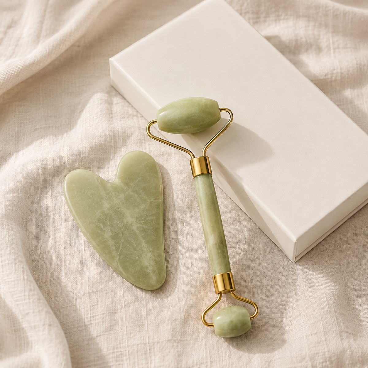 Rodillo Facial de Jade Natural + Gua Sha — Ritual de Jade