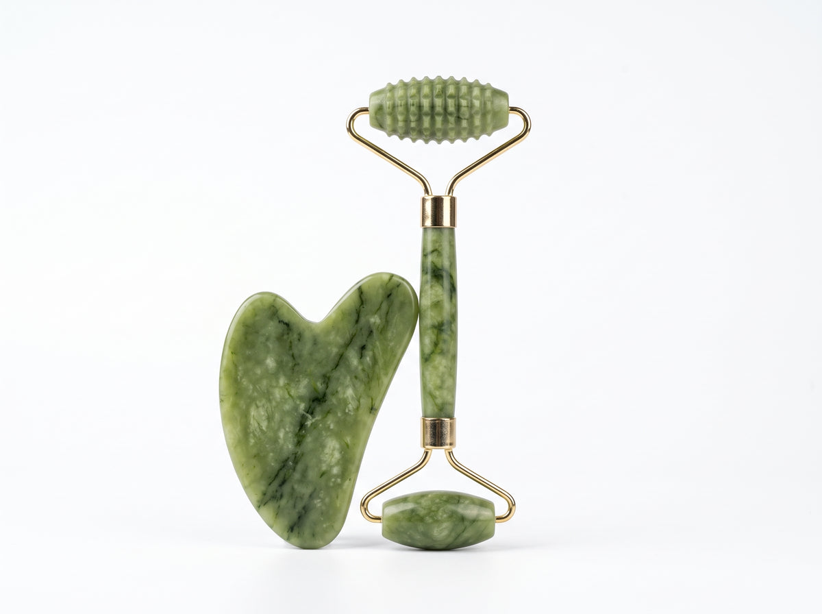 Set Ritual De Jade – Rodillo Facial Doble Cabeza + Gua Sha En Jade Natural
